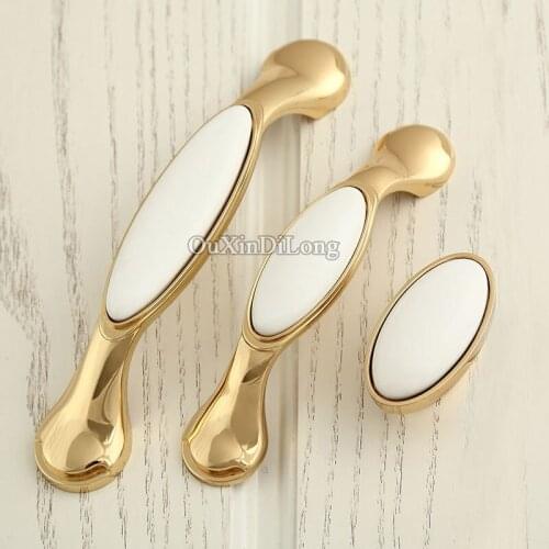 10PCS European Golden Kitchen Door Furniture Handles Ceramic Cupboard Wardrobe Drawer Cabinet Pull Knobs & Handles
