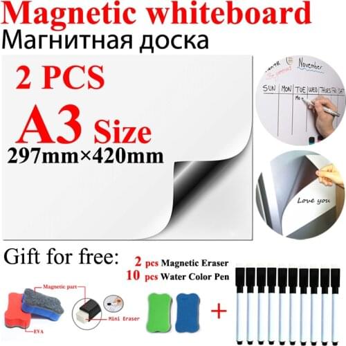2PCS A3 Size Dry Erase Magnetic Whiteboard Fridge Sticker Flexible Home Office Kitchen Magnet Message White Boards 10pen 2eraser