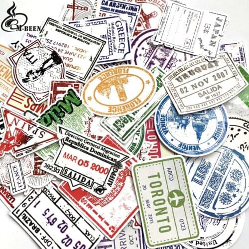 60pcs Retro National passport Stickers for Laptop Motorcycle Guitar Travel case Skateboard Car vintage stamp Sticker waterproof