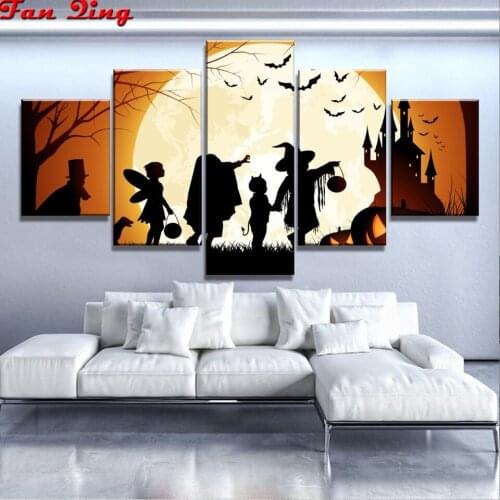 5pcs Diamond Painting Full Square/Round Diamond "Halloween scenery" Pattern Embroidery Cross Stitch 5D Rhinestone Painting