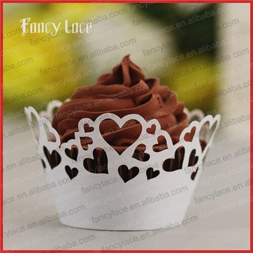 50pcs Lase Heart Wrappers Fondant Cakes Cupcake Wrappers Paper Cake Liners Supplies European Style Party Decorations