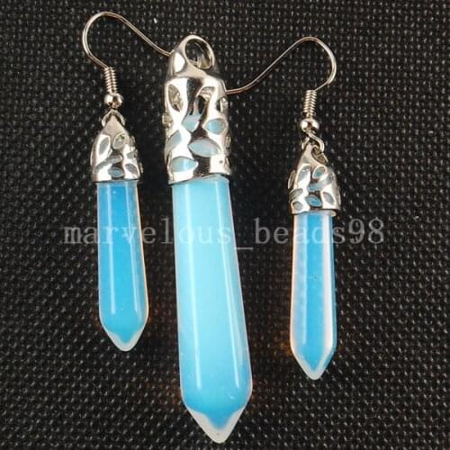 Free shipping Fashion Jewelry 1set Opal Opalite Hexagonal Pointed Reiki Chakra Pendant And Earring MC3107