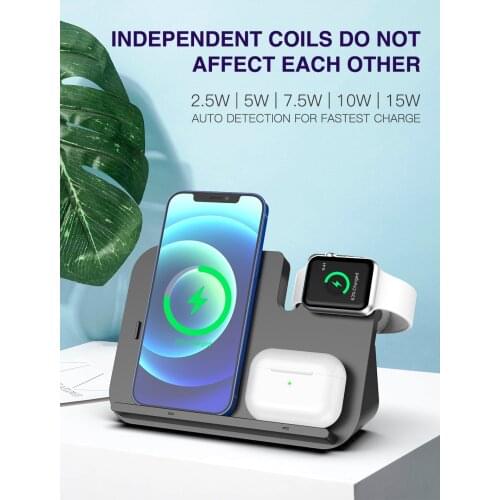 15w three-in-one wireless charger is suitable for wireless charging of bluetooth headsets for iphone mobile smart watches