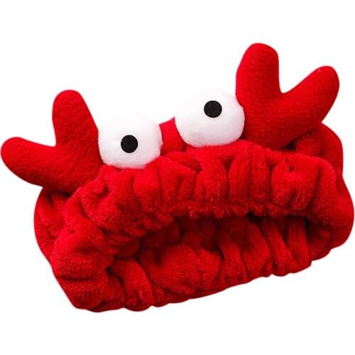 Cartoon Crab Big Eye Headband Wash Face Elastic Hair Bands Coral Fleece Bow Girls Makeup Soft Headband Haar Hair Accessories