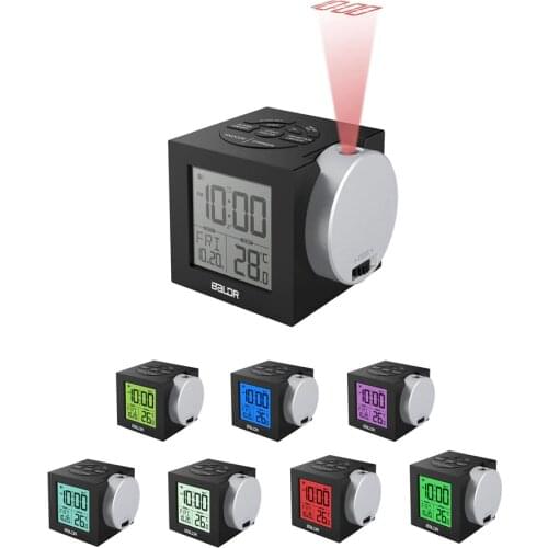 Baldr LCD Projection Alarm Clock Backlight Electronic Digital Projector Watch desk Temperature display with 7 Color