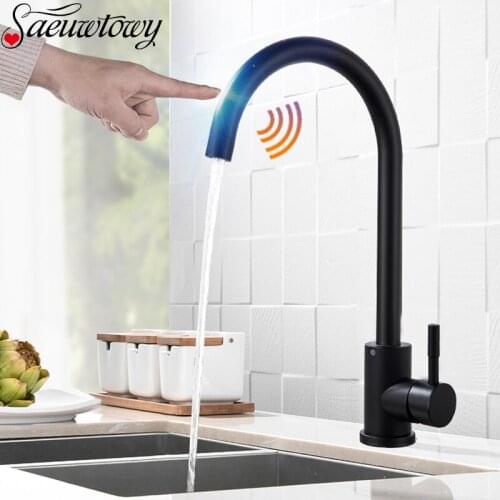 Black/Brushed Nickel Touch Kitchen Faucet Sensor Kitchen Tap Can Rotate Hot And Cold Crane Deck Installation Free Shipping