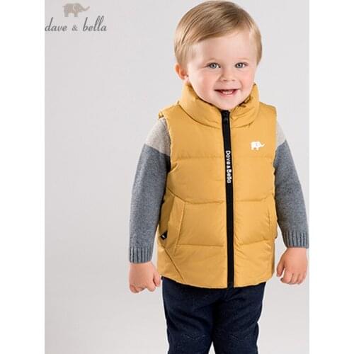 DB11670 dave bella unisex baby winter solid vest children sleeveless ultra light down coat baby fashion high quality outerwear