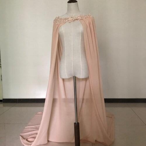 New Champagne Bridal Long Jackets Cloak White Ivory For Dress Cape Applique Custom Made Wedding Wraps Accessories Jacket