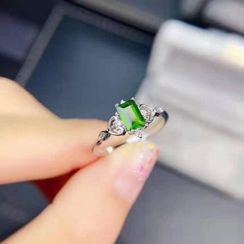 Natural Diopside S925 Sterling Silver Ring Simple Fine Fashion Charming Wedding Jewelry for Women Free Shipping MeibaPJFS