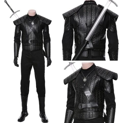 Geralt Of Rivia Cosplay Costume Adult Men Leather Uniform Suit Vest Pants Props Full Suit