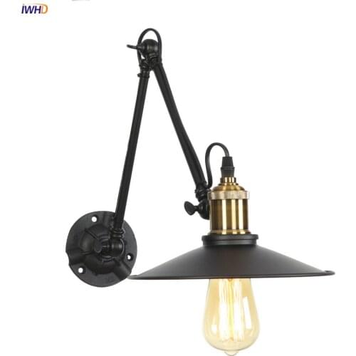 IWHD Antique Vintage Wall Lamp Beside Bedroom Cafe Stair Long Arm Loft Decor Industrial Wall Light Sconce LED Apliques Pared