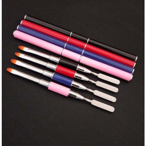 4 Color 1Pc 2 in 1 UV Poly Nail Gel Nail Brush Dual-ended Slice Shape Brush Tool For Acrylic UV Nail Tips Extension Pink