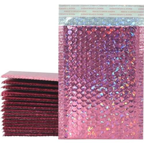 10PCS Holographic Foil Bubble Mailer Makeup Gift Bags Glamour Colorful Packaging Bubble Mailer Padded Shipping Mailing Envelope