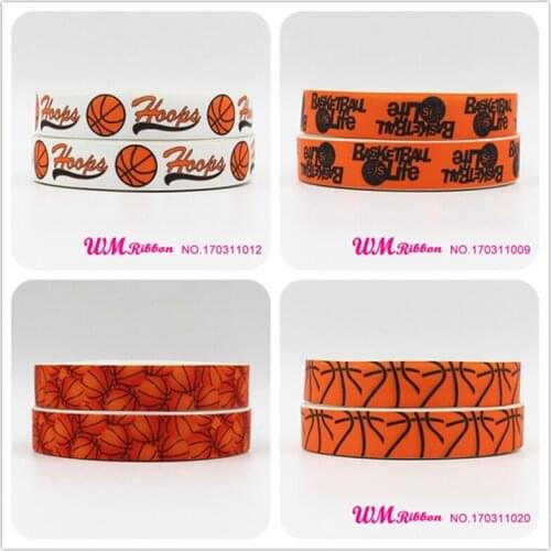 Q&N ribbon 16mm 22mm 25mm 38mm 50mm 75mm basketball printed grosgrain ribbon webbing 50yards/roll for hair tie free shipping