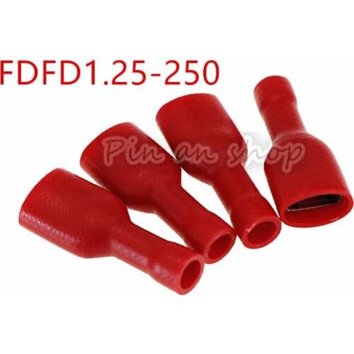 RED FDFD1.25-250 insulating Female Insulated Electrical Crimp Terminal Connectors Cable Wire Connector 50PCS/Pack FDFD