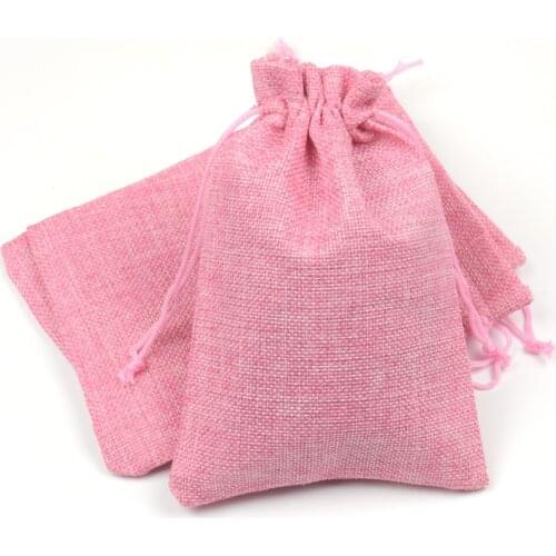 Rustic Natural Burlap Bags Drawstring Jute Bag Candy Gift Wedding Favors Packaging Pouches Wedding Decor Pink 13x18cm 100pcs/lot