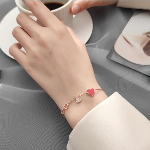 Fashionable Red Heart Design Bracelet For Women Girls Simple Trendy Simple Sweet Style Jewelry Adjustable Length Gift Present