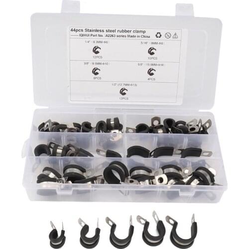 Cable Clamp Assortment Kit 44 Pieces 304 Stainless Steel Rubber Cushion Insulate