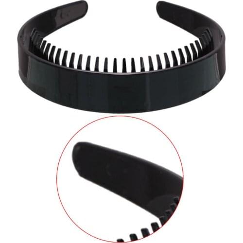 Women Girl 2.5cm Wide Plain Headband with Teeth Comb Black Plastic DIY Hair Hoop LX9E