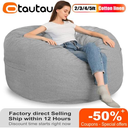5XL Big Cotton Linen Sofa Pouf Cover Bean Bag Couch Ottoman Puff Beanbag Floor Corner Seat Recliner Lump Living Room Furniture