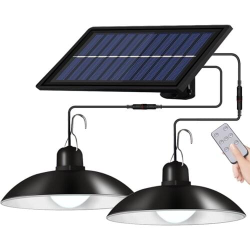 Solar Pendant Light Outdoors Indoor IP65 Waterproof Double Head Solar Lamps With Remote Control 3M Cable for Garden decoration
