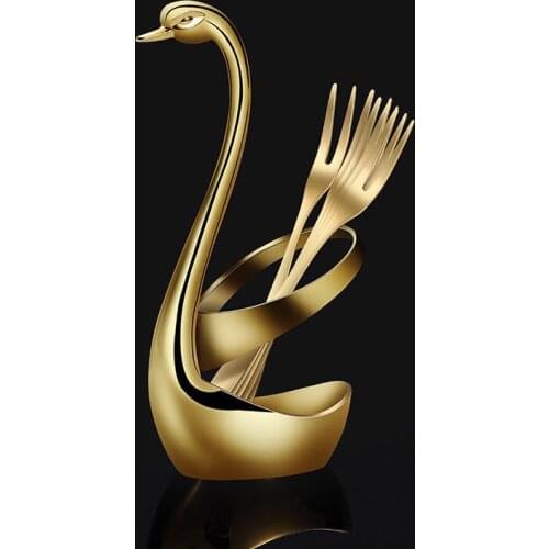 Portable ableware Set spoon fork Cutlery Set 304 Stainless Steel Dinnerware Set With Swan Holder Table Dinner Tableware Set