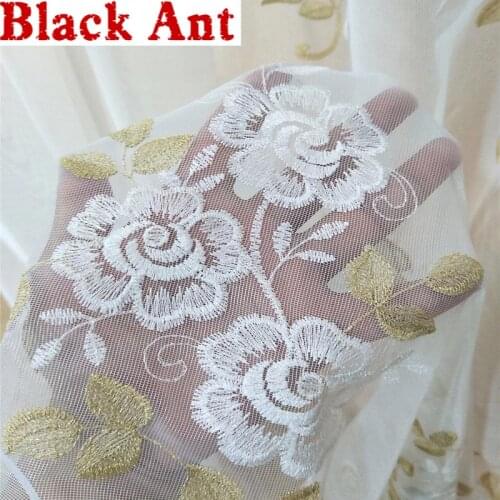 Romantic Foral Curtain Embroidery Voile for Living Room Rustic Lace Curtain Balcony Drape Custom Made M151#30