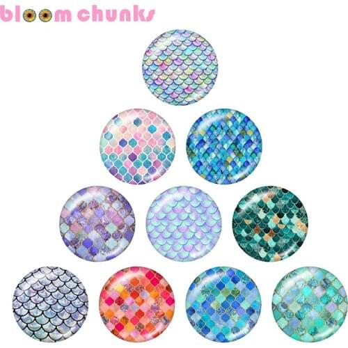 Fish scales pattern 10pcs mixed 12mm/18mm/20mm/25mm Round glass cabochon jewelry flat back Making findings A4324