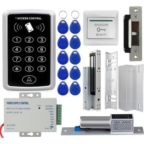 Smart RFID Access Control System Kit Frame Glass Door Set+Electric 180KG Magnetic Lock+10pcs Keytab+Power Supply+Exit Button