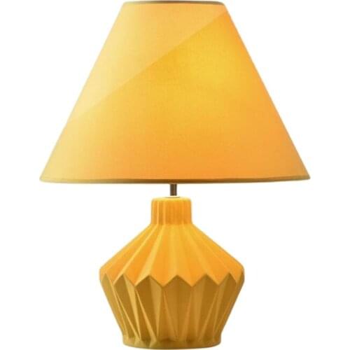 Nordic Simple Yellow Ceramic Fabric Led E27 Table Lamp for Bedroom Bedside Living Room Deco Lighting H 45cm 80-265V 1526