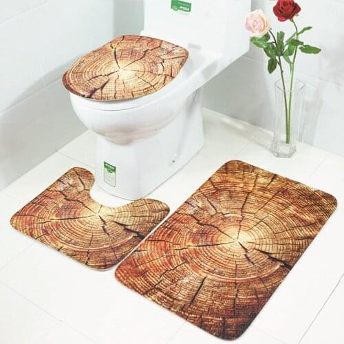 SunnyRain 3-Piece 3D Printed Wood Grain Bathroom Rug Set Fleece Rug Slip Resistance Rug For Bathroom Closestool Cover