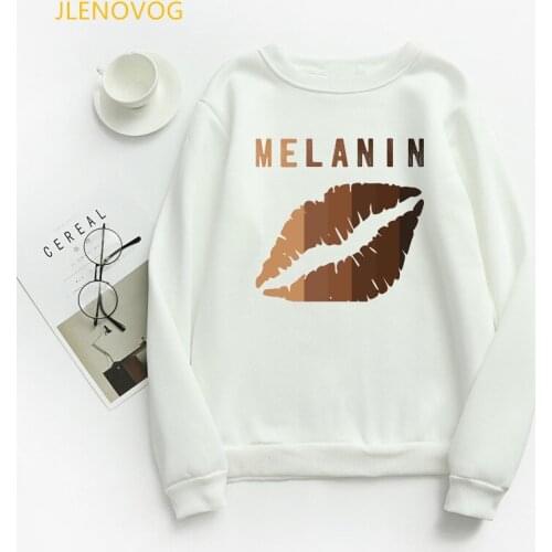 Melanin Lips Letter Print Sweatshirt Women Black Girls Magic Graphic Hoodies Vogue Jumper Harajuku Winter Sudadera Mujer Clothes