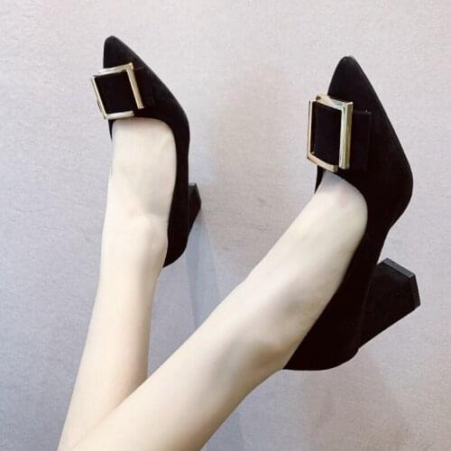 Autumn Pointed Single Shoes Female Sandals Big Elegant Women Pumps Women Pumps Black High heels 7.5cm Lady Thick with U14-84