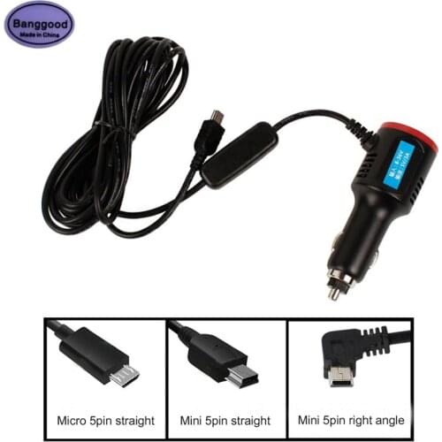 DC 8V-36V To 5V 3A Car Cigarette Lighter Charger Mini / Micro 5pin Plug Power Adapter w/ USB Port 3.5m Cable with On/Off Switch