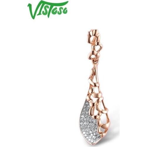 VISTOSO Gold Pendants For Women Authentic Pure 14K 585 Rose Gold Sparkling Diamond Simple Classic Pendant Wedding Fine Jewelry