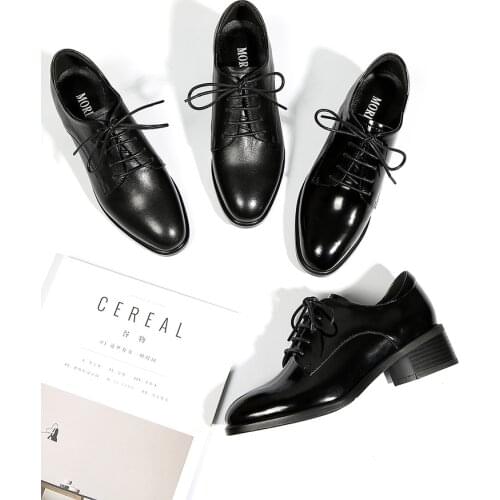 Oxfords Women Calfskin Genuine Leather Mid Heel For Women Shoes British Style Spring 2021 New Lace Up Thick Heel Shoes