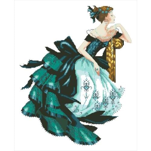 Green dress lady cross stitch package sexy beauty women MD-147 cloth cotton thread embroidery DIY handmade needlework