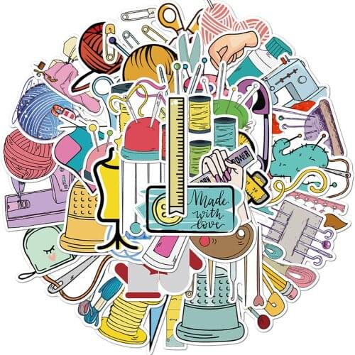 50PCS Cartoon Sewing Machine Stickers Skateboard Fridge Guitar Laptop Motorcycle Luggage Graffiti Stickers Decal for Kid Toy