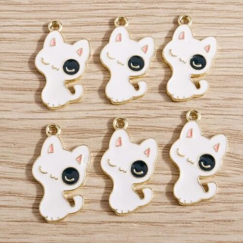 10pcs 14*25mm Alloy Enamel Cute Cat Charms for Jewelry Making Animal Charms Necklaces Earrings Pendants DIY Handmade Crafts
