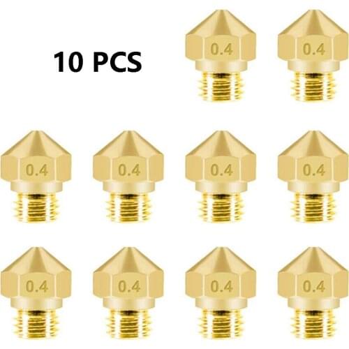 10PCS 3D Printer Nozzles 0.4mm MK8 Extruder Nozzles Brass 3D Extruder Nozzle for 3D Printer Anet A8