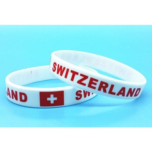 100pcs Switzerland Flag Logo Wristband Men Women Sport Country Print Silicone Bracelet Rubber Wrist Strap Bangle Accessories
