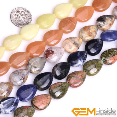 13x18mm Natural Stone Drip Beads For Jewelry Making Beads Amazonite Tiger Eye Sodalite Agates Unakite Strand 15" Wholesale