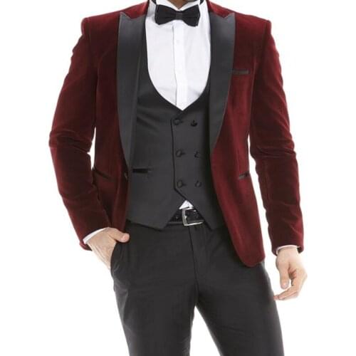2021 Tailor Made Fashion High Quality Claret Blazer Slim Fit Groom Tuxedo For Wedding Dress Dinner Party Set (Jacket+Pants+Vest)