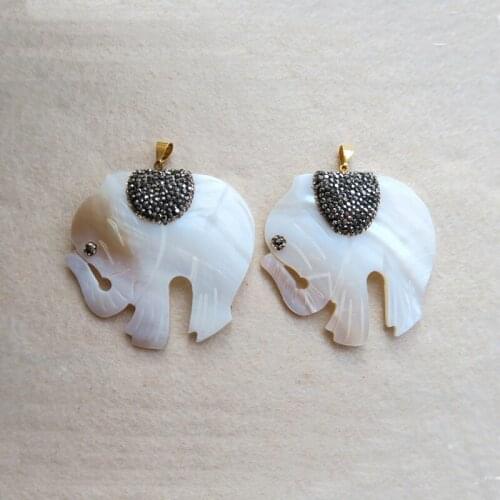 5PCS Natural shell Animal elephant shape Pendant,Pave Rhinestone Crystal Caps,for charm necklace DIY making supplies PD25
