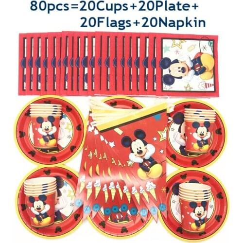 Disney Red Mickey theme birthday Party Supplies Plates Cup Disposable Tableware Set Shower Birthday Party Decorations 50-80pcs