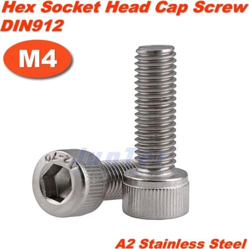50pcs/lot M4(4mm) A2 Stainless Steel Allen Blots Hex Socket Head Cap All Thread Screws Metric DIN912
