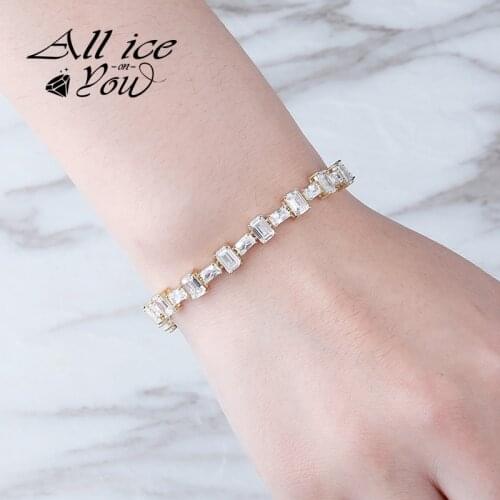 ALLICEONYOU New Baguette Square Cubic Zirconia Stones Necklace High Quality Iced Out Hip Hop Jewelry For Women Gift Chain