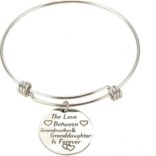 Fashion Stainless Steel The Love Between Grandmother And Granddaughter Charm Bracelet Bangle Family Member Gift