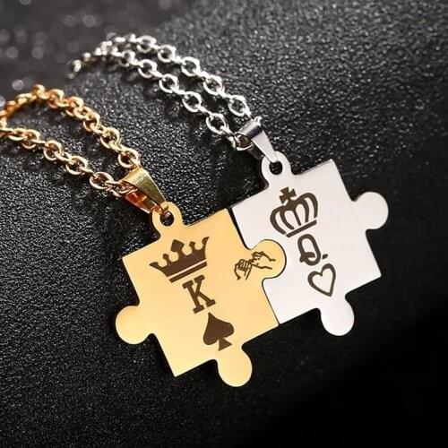 1PC Metal King Queen Stitching Pendant Necklace Gift For Lover Jewelry Gift Couple Lovers Necklaces Her King His Queen