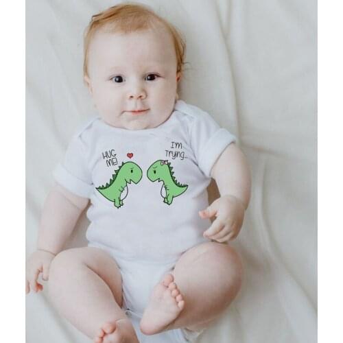 DERMSPE Kawaii Cartoon Little Dinosaur Print Baby Romper Newborn Boys Ladies Toddler Jumpsuit Round Neck Short Sleeve Clothes